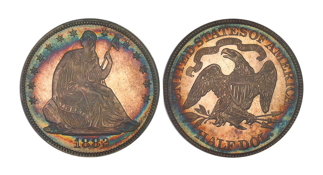 1882 PCGS ms66 Superb "Target Toner" Seated Half SUPERB Toning