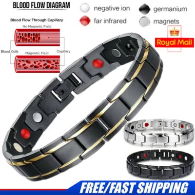 Mens Magnetic Health Bracelet Carpal Tunnel Arthritis Therapy Pain Relief UK