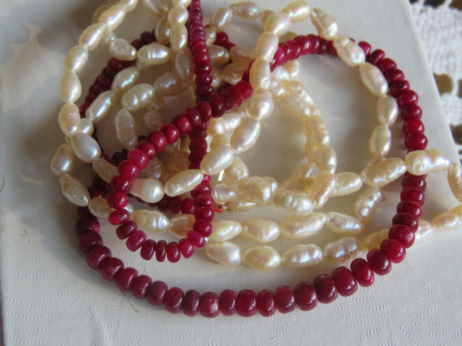 Solid 14K Yellow Gold Genuine Ruby/White Baroque … - image 9