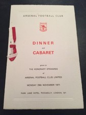 Arsenal Dinner & Cabaret For The Honorary Stewards 29/11/1971