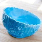 VTG Fenton Blue Marble Slag Glass Cabbage Rose Bowl Footed and Ribbed 7” Tall