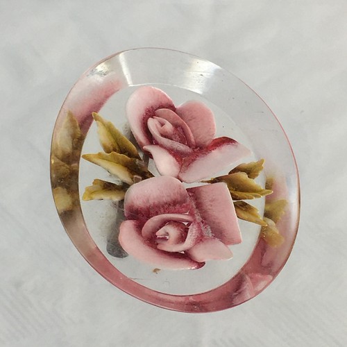 Pink Rose Flower Floral Reversed Carved Lucite Translucent Oval Intaglio Brooch - Picture 5 of 13