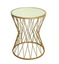 HomePop Hourglass Metal Accent Table with Glass Top, Gold 22" x 17" x 17"
