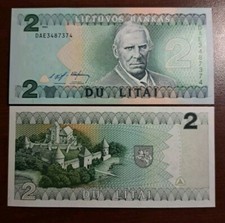 LITHUANIA  2 Litai  1993  (P54a)  UNC