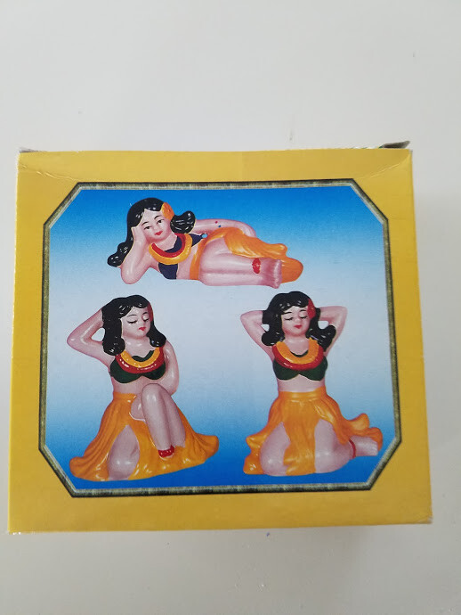 LAST ONE RARE SET OF 3 PORCELAIN HAWAII HULA GIRLS NEW in BOX NOS