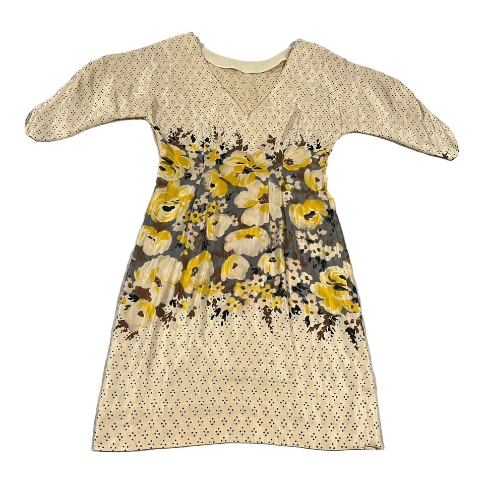 Vestido Anthropologie MEADOW RUE Pimienta Plena Lunares Floral Amarillo Marfil Talla 0 Foto 4 de 4