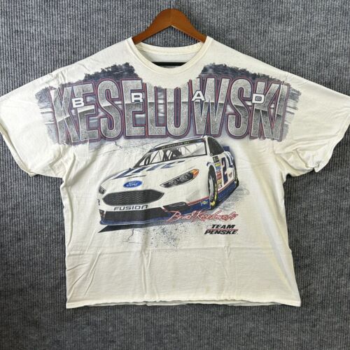 Vintage NASCAR T Shirt Mens 3XL Brad Keselowski Team Penske White AOP
