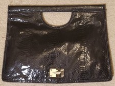 Nine West Shiny Black Faux Snakeskin Extreme Exotics Large Clutch Bag RARE & HTF