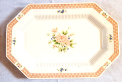 Nikko Classic Collection Serving Platter Plate 9'' x 13'' Pink Primrose Floral VTG