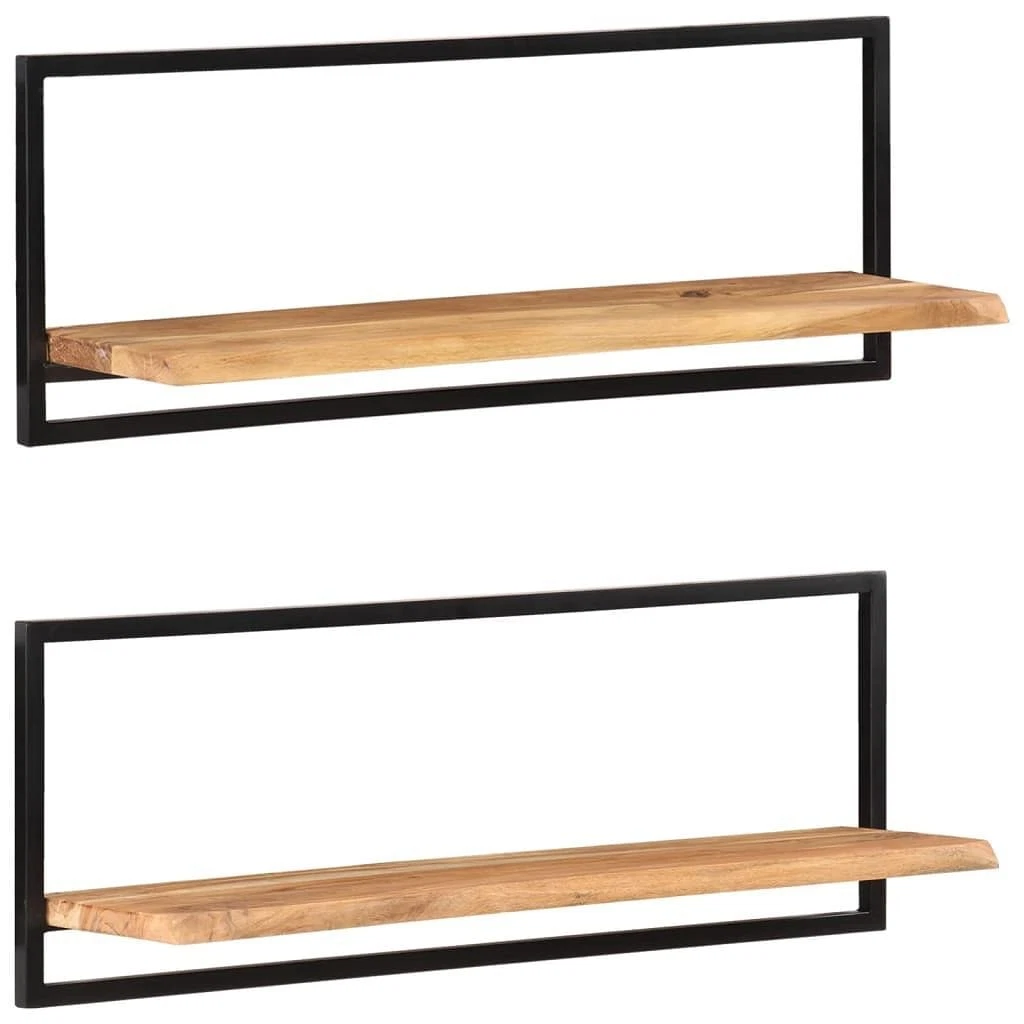 Wall Shelf Set of 2 Natural wood and black