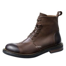 Retro Men Lace Up Real Leather Ankle Boots Motorcycle Shoes British Round Toe Sz