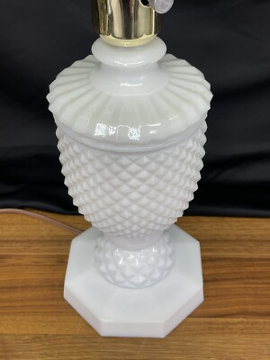 RESTORED Antique Vtg Milk Glass Boudoir Table Lamp Farmhouse MCM Art Deco White