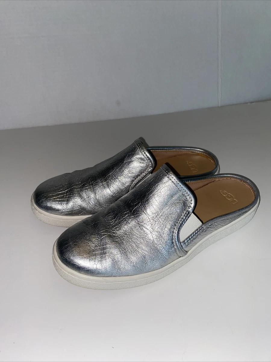 Ugg Luci Metallic Silver Leather Mules Sneakers Size 7.5