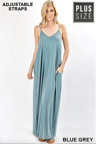 NEU V-Ausschnitt Cami Maxikleid mit Seitentaschen lockere Passform - Large/XL/1X - Bild 10 von 14