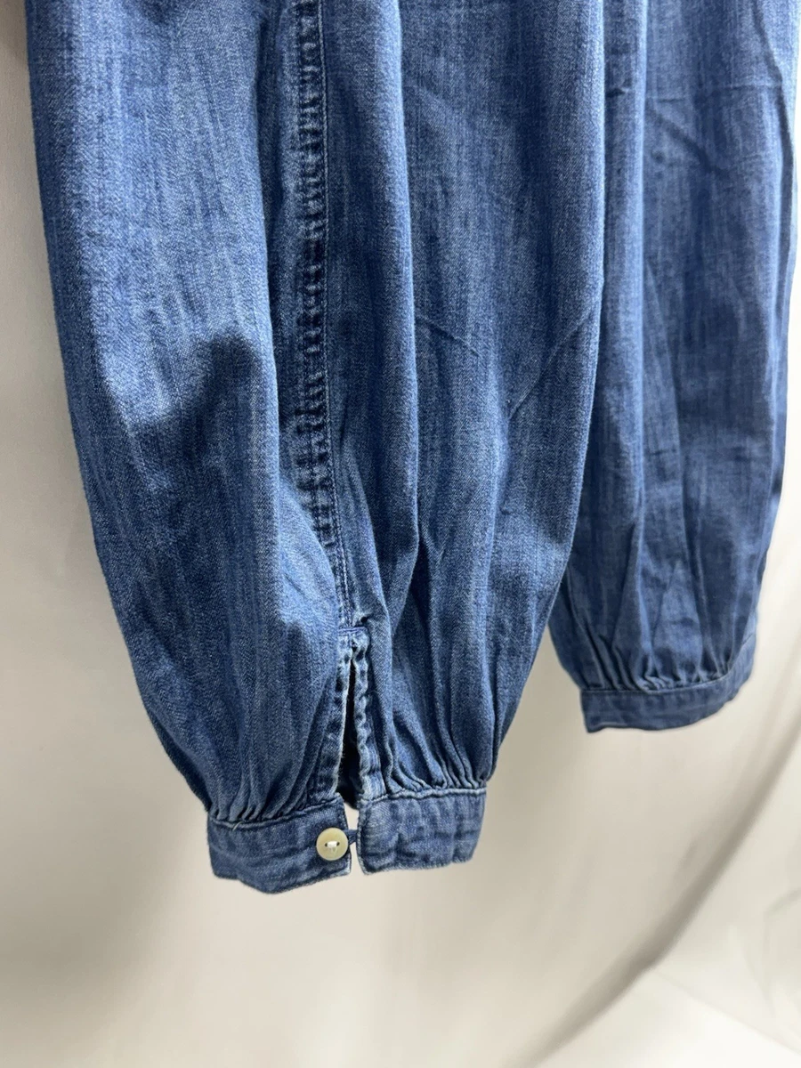 Pantalones H&M Divididos Para Mujer Azul Denim Globo Talla M Algodón Cintura Elástica Boho