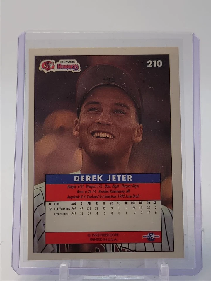 DEREK JETER 1992 FLEER EXCEL BASEBALL BASE ROOKIE HORNETS RC Q0333 - Image 2 of 2
