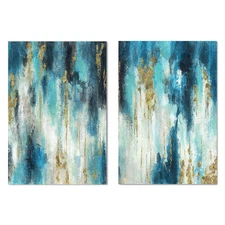 Blue And Gold Wall Decor Set Teal Abstract Painting Canvas Wall Art Decor Col...