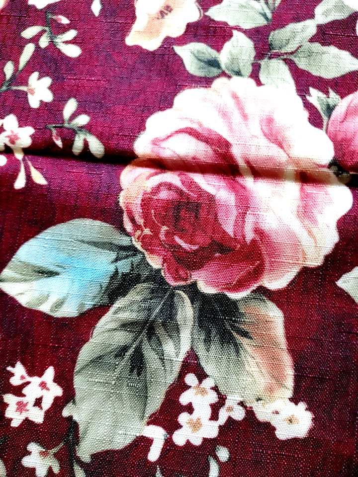 Tablecloth Rectangle 52" x 70" Burgundy Wine Color Off-White Roses Polyester  - Image 3 of 4
