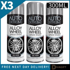 3 x SILVER ALLOY WHEEL SPRAY PAINT 300ML AEROSOL CAN FOR AUTO CAR METAL WOOD NEW