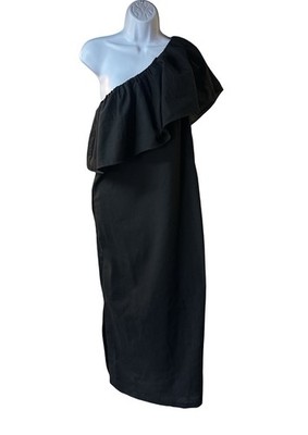 Pomander Place Tuckernuck Florencia Linen Blend Black One Shoulder Dress XS