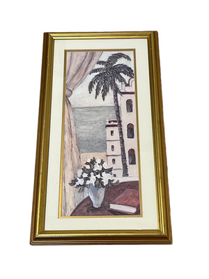 C. Winterle Olson Framed Art Print Mediterranean Scene 13x25 Gold Frame