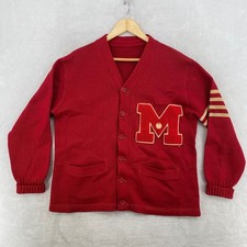 True Vintage Mens Red Letter M Varsity Cardigan Sweater Athletic College Style