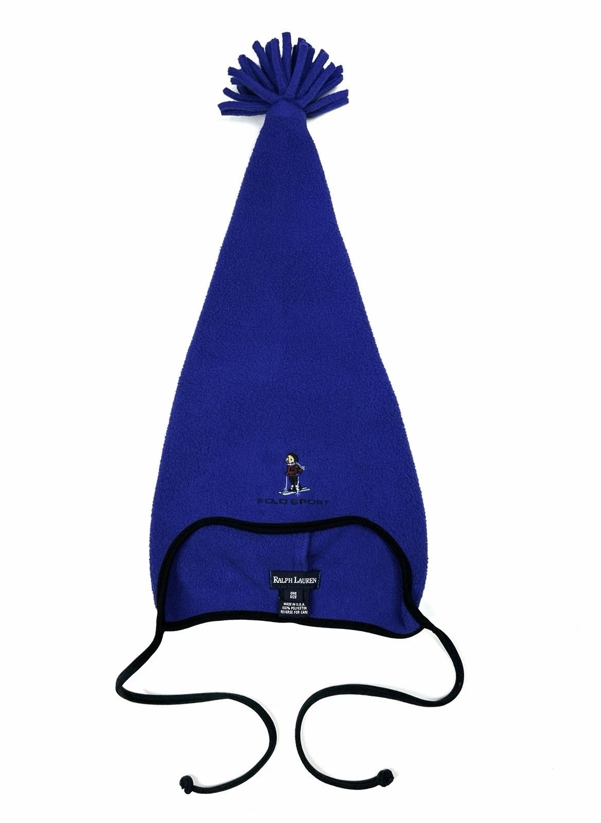 rare 90s Polo Bear Ralph Lauren Fleece Tassel Hat OS Made In USA Vintage Outdoor