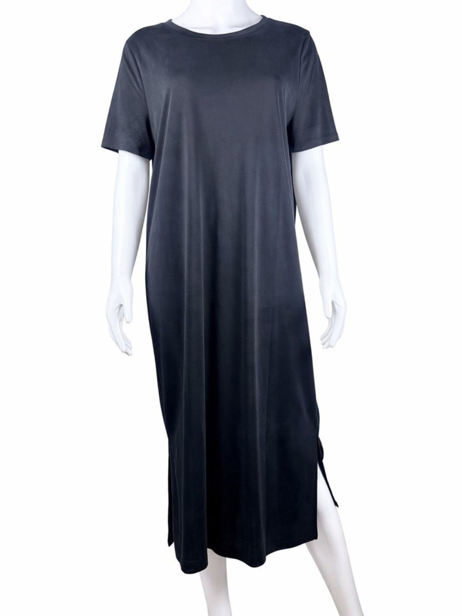 Double Zero Modal Maxi Dress T Shirt Soft Stretch Lounge Side Slit Charcoal  L | eBay