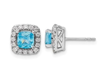 1.40 Carat (ctw) Aquamarine Earrings 14K White Gold Earrings Lab-Grown Diamonds