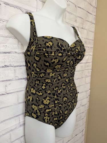 Betsey Johnson XL One Piece Bandeau Fancy Leopard Animal Print Swimsuit New - Picture 2 of 10