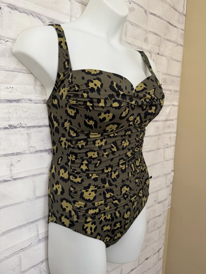 Traje de baño Betsey Johnson XL de una pieza bandeau elegante estampado animal de leopardo nuevo Foto 2 de 4