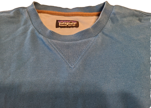 Patagonia Mens Organic Cotton LS teal/blue crewneck w/V-stitch pullover sz L - Picture 5 of 14