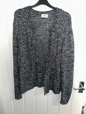 Hush size XL open Cardigan Boucle Knit Indie Fringe Boho Blue multi fleck UK 16