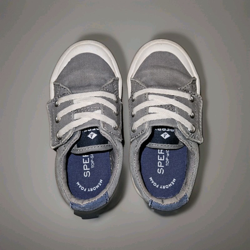 Sperry Top-Sider Striper Toddler Sneakers - Gray Canvas - Size 7M - Memory Foam