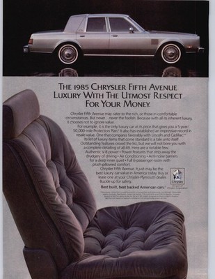 1985 Chrysler Fifth Avenue Vintage Print Ad