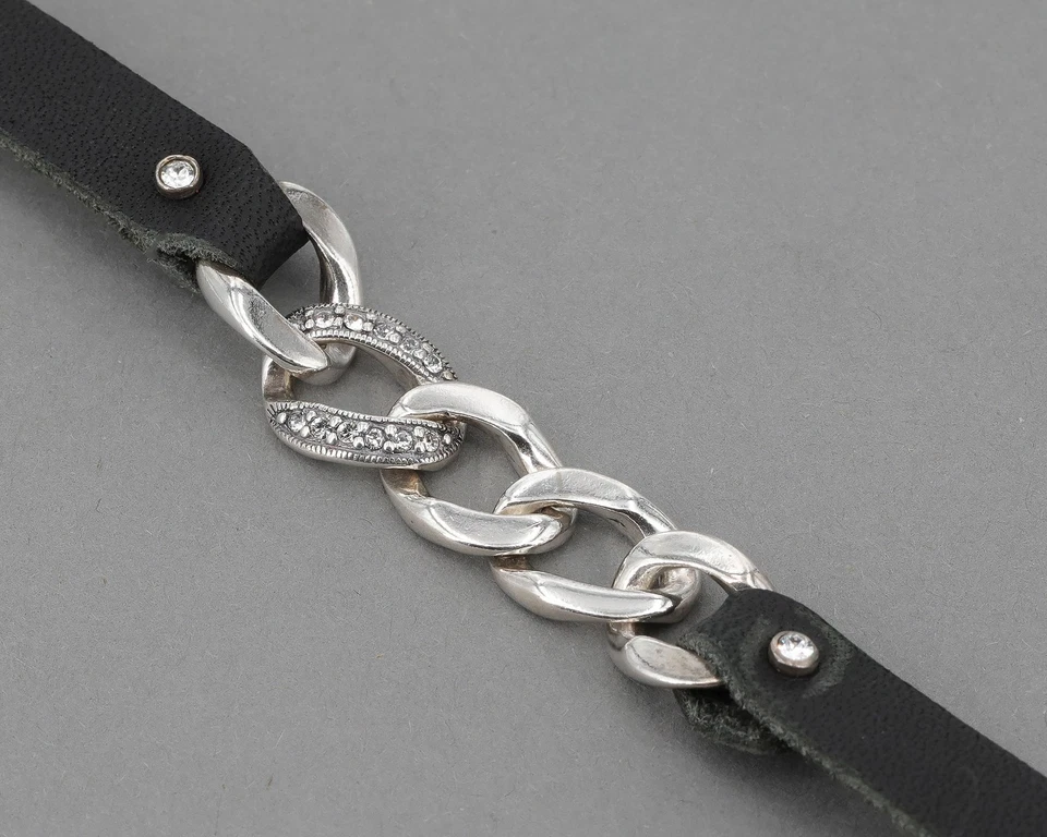 Retired Silpada Sterling Curb Link Crystal & Leather BEST DRESSED Bracelet B3178 - Image 2 of 4
