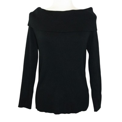 Lillusory Sweater Black Ribbed Off Shoulder Stretch Womens SIZE XL