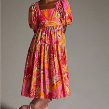 EUC FARM Rio Vibrant Pink and Orange Midi Dress