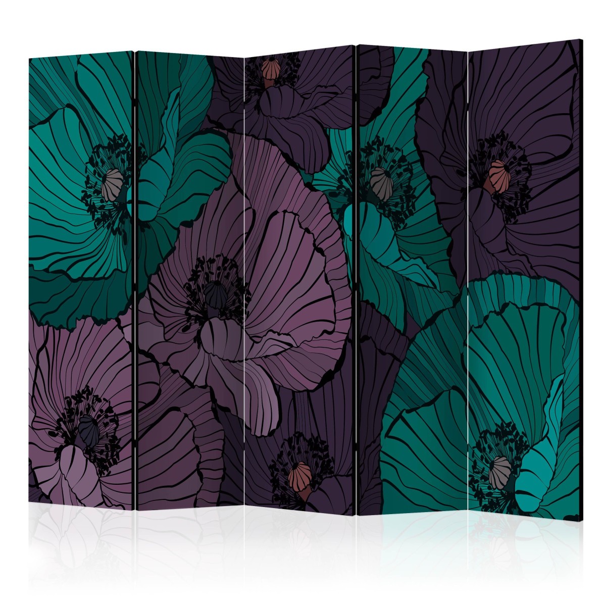 Paravent 5 volets Flowerbed 172x225 cm en toile intissée imprimée