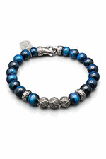 10mm Hand Made Deep Blue Tigers Eye Beaded Bracelet with Stainless Steel Clasp