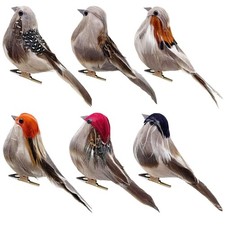 6 PCS Decorative Artificial Birds Clip on Realistic Sparrow 4 inch Foam Feather