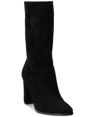 Lauren Ralph Lauren Women's Artizan II Mid-Calf Boots Suede Block Heel Black 9.5