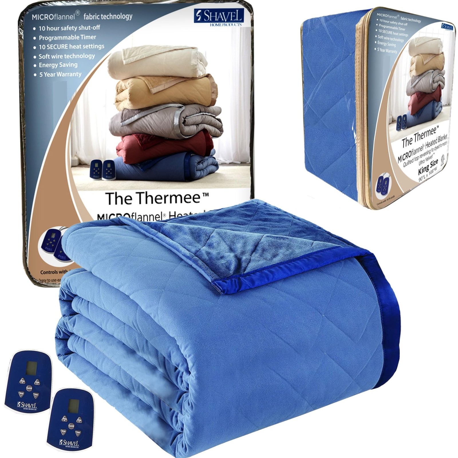Thermee Micro Flannel King-Size Electric Blanket, Cadet Blue