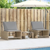 Sonnenliegen 2Er Set Mit Beistelltisch Poly Rattan Beige Garten Terrasse
