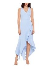 XSCAPE Womens Zippered Sleeveless V Neck Above The Knee Evening Hi-Lo Dress