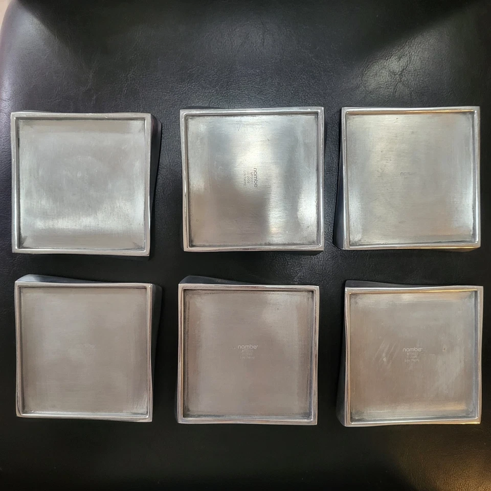 NAMBE TWIST COASTER SET 6 Acacia Wood Alloy Metal 2008 MODERN LOU HENRY MT0021 - Image 4 of 4