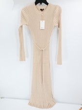 NWT Quince Midi Dress Women medium Cotton Cashmere Ribbed long sleeve Oatmeal