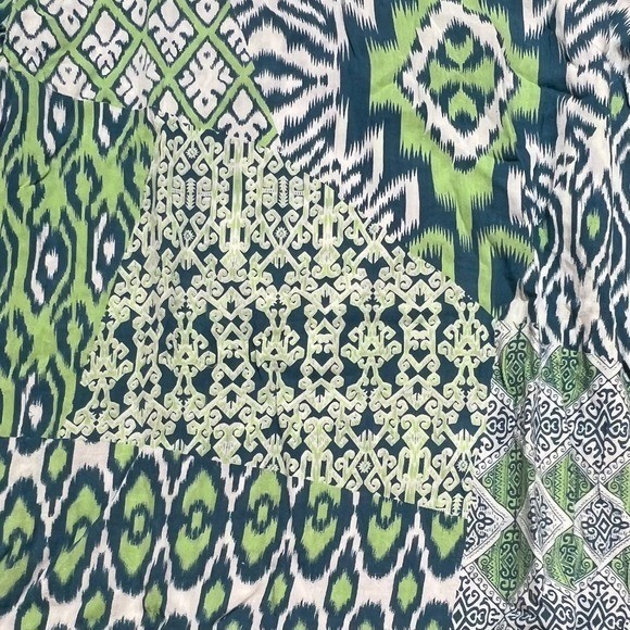 Nomadic Traders Green Mixed Ikat Patchwork Rayon … - image 3