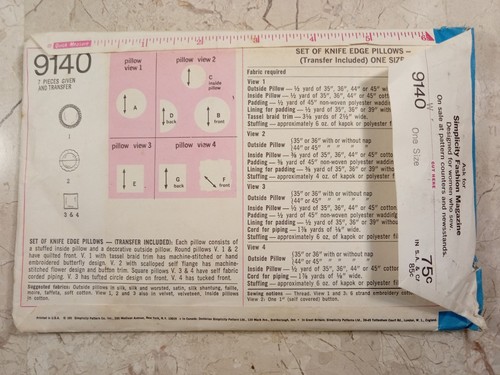SIMPLICITY 9140 VTG 70s Knife-edge PILLOW Transfers UNCUT Home Decor Sew Pattern - Picture 3 of 7