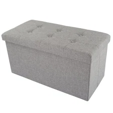 Lavish Home Storage Bench 30 in. H Foldable Ottoman Removable Bin Gray Fabric